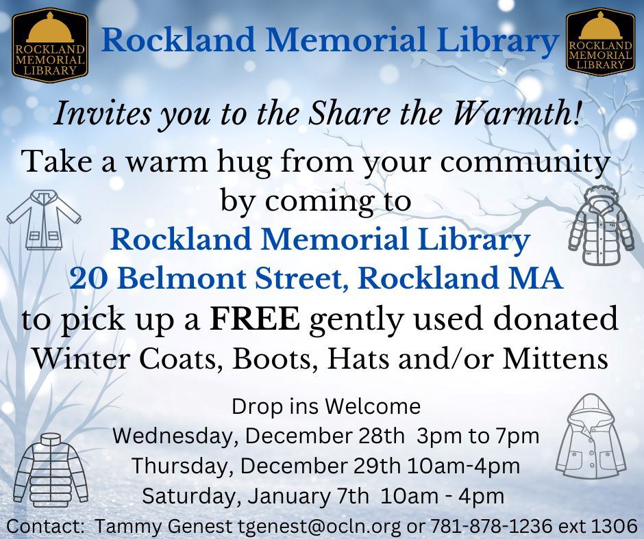 illustration with details about winter clothing drive; contact the Library for dates and times